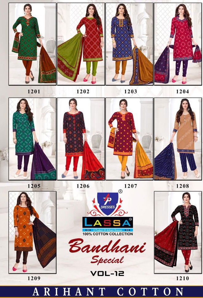 Arihant Lassa Bandhani Special 12 Casual Daily Wear Cotton Dress Material Collection